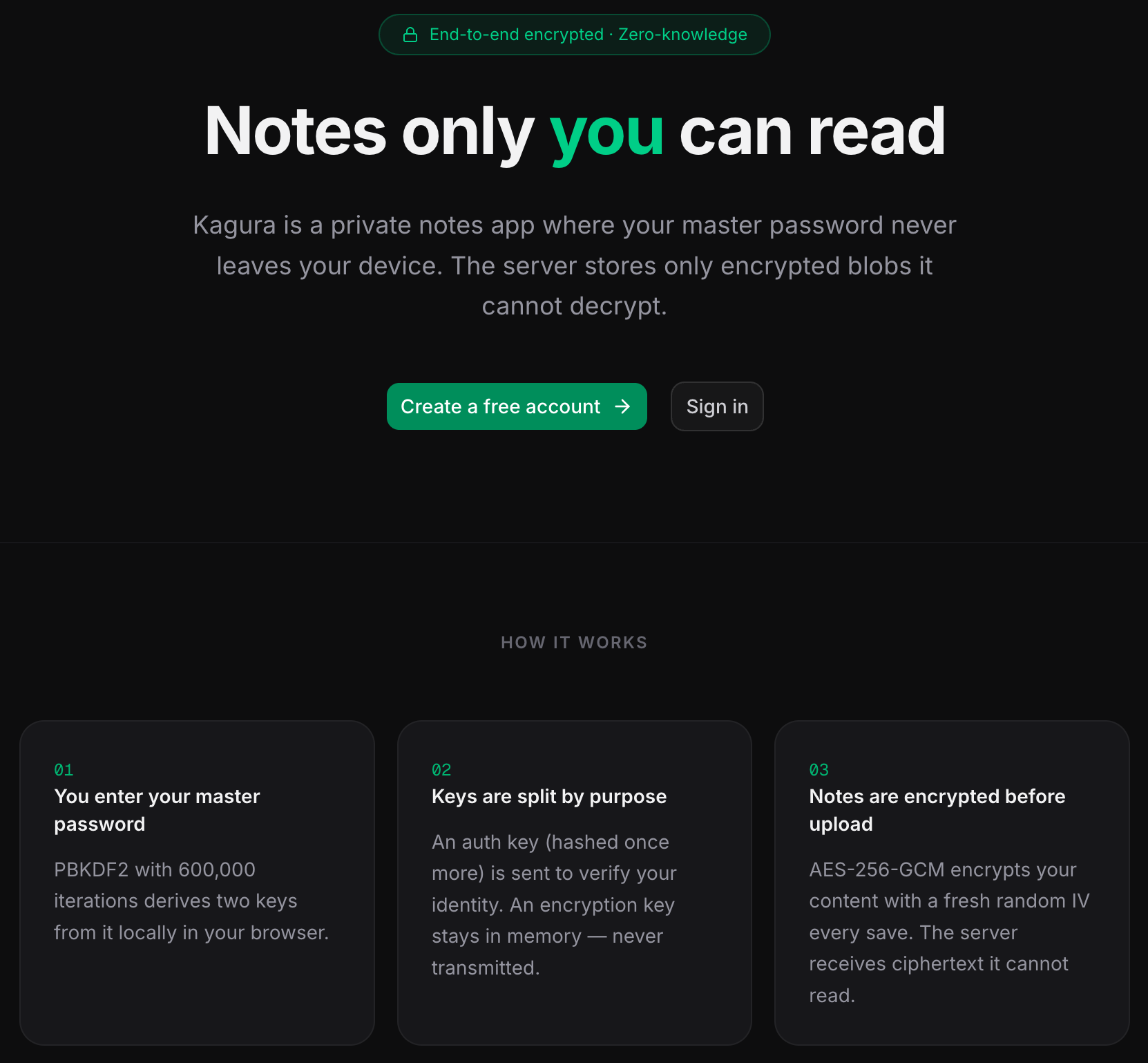 Kagura landing page